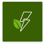 Ikona błyskawicy i listka na zielonym tle.