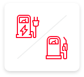Ikona dwóch dystrybutorów: na paliwo i na prąd.