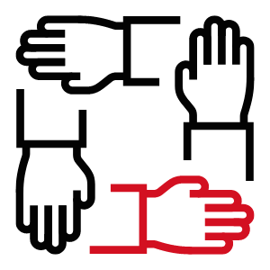 Čtyři ruce v různých pozicích