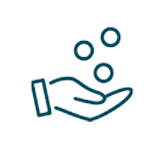 Ikona otwartej dłoni, na którą spadają monety.