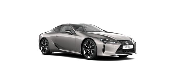 Zijaanzicht van een grijze Lexus LC