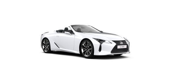 Zijaanzicht van een grije Lexus LC convertible