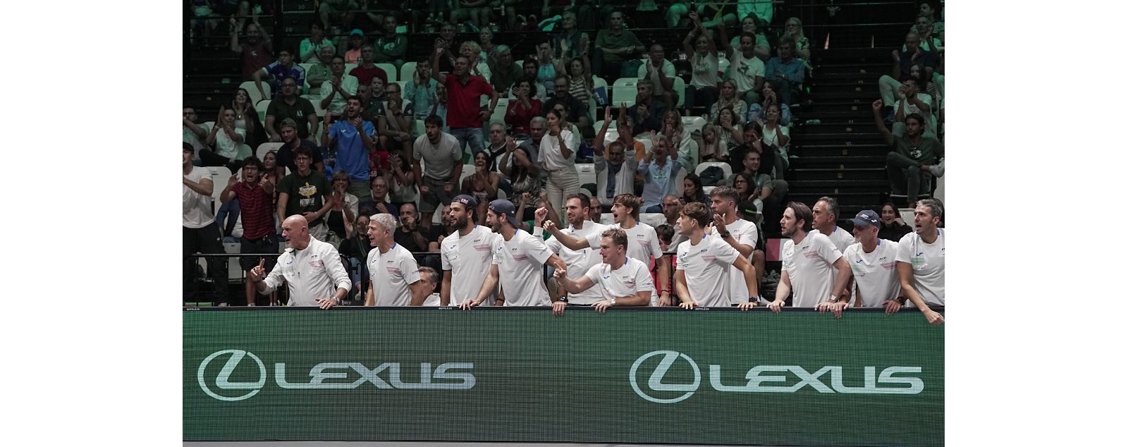 Fans at a tennis event watching on