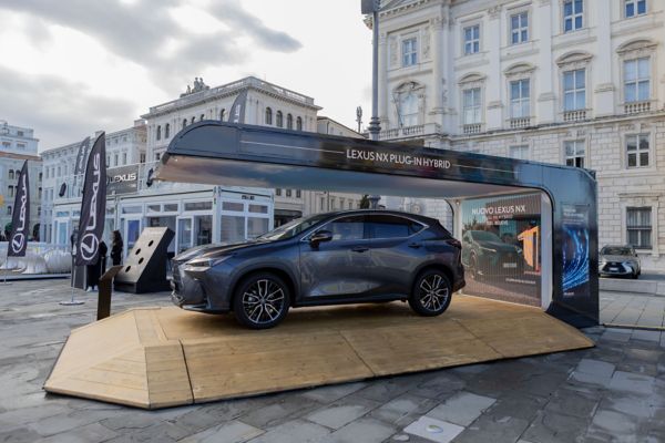 A Lexus NX on a stand at a Lexus Barcelona event