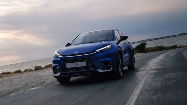 Lexus LBX driving on a coastal road