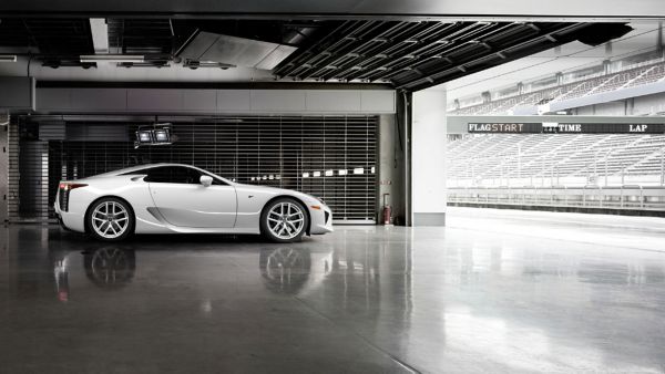 lexus lfa parked inside in a garage