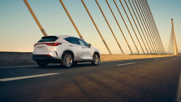 Lexus NX driving across a suspension bridge