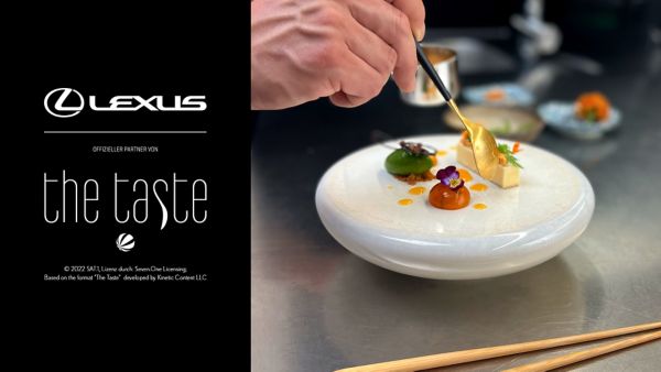 Lexus und the taste Logo neben einem Teller mit Essen