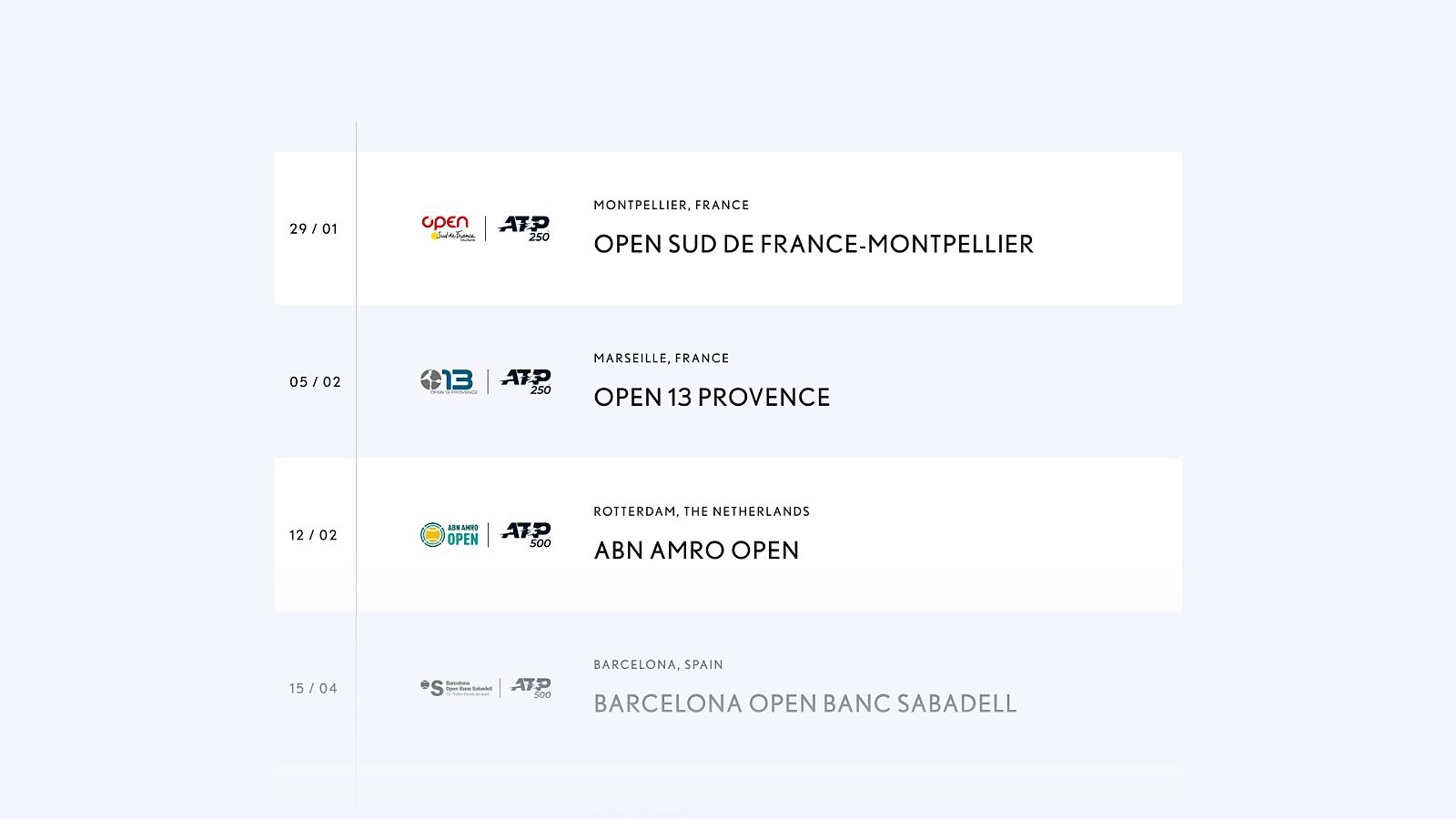 Lexus X ATP Tour Partnership tournament calendar