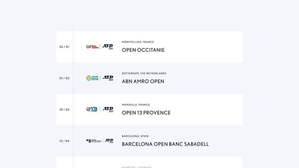 2025 Lexus X ATP Tour Partnership tournament calendar