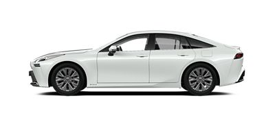 Seitliche Ansicht auf einen Toyota Mirai Wasserstoff-Auto.