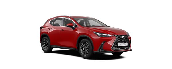 Zijaanzicht van een rode Lexus NX350h