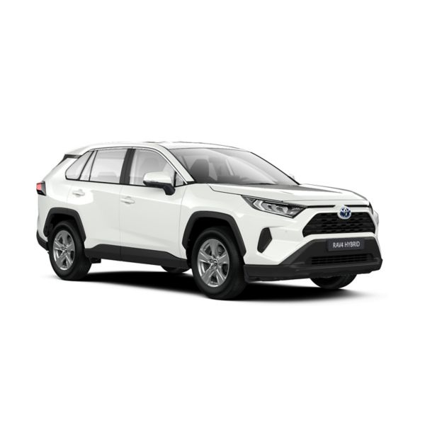 Weißer RAV4 Basis steht diagonal zur Kamera vor einem neutralen Hintergrund