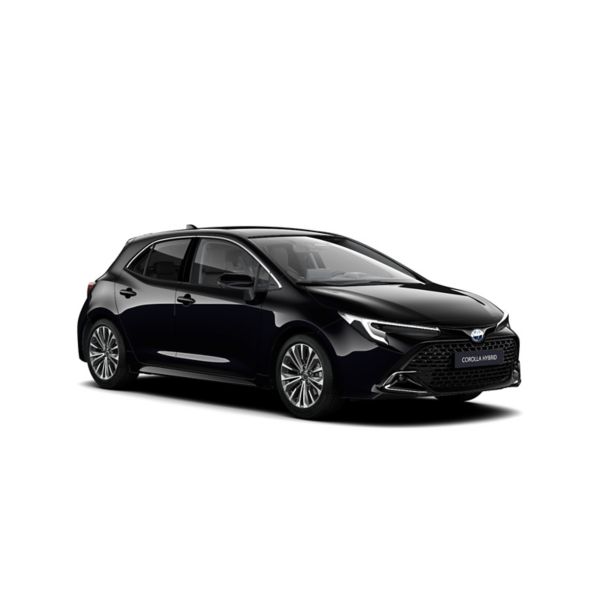 Ein schwarzer Corolla in diagonaler Frontansicht vor einem weißen Hintergrund und dem Logo mit der Schrift "Teamplayer" in der oberen rechten Ecke