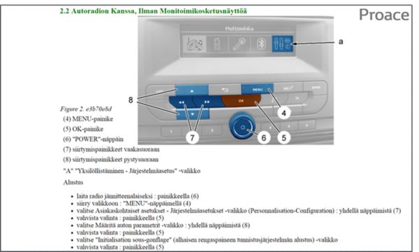 Proace alustuspainikkeen sijainti