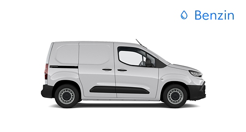 Ein weißer Proace City Duty steht seitlich auf transparentem Hintergrund