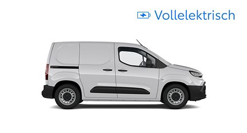 Ein weißer Proace City Electric Duty steht seitlich auf transparentem Hintergrund