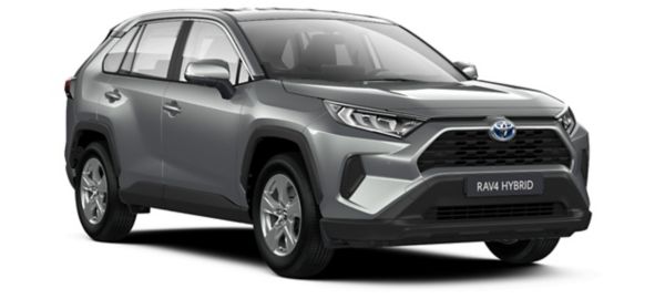 Silberner Toyota RAV4 in Seitenansicht vor einem neutralen Hintergrund