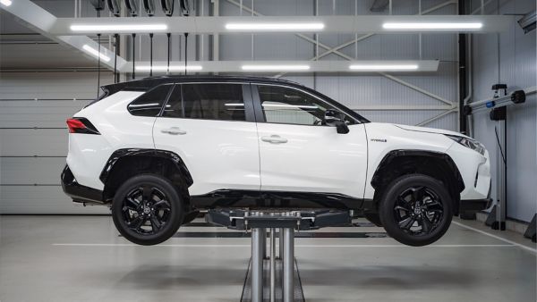 Toyota RAV4 in a mechanics building