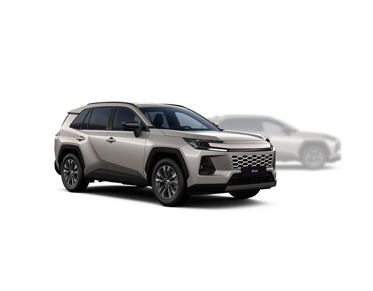 Toyota RAV4 steht diagonal zur Kamera, im Hintergrund ist unscharf ein heller RAV4 zu erkennen