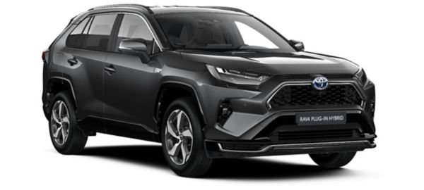 Schwarzer Toyota RAV4 Plug-in Hybrid in Seitenansicht vor einem neutralen Hintergrund