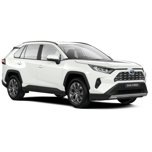 Weißer Toyota RAV4 von schräg vorn vor einem neutralen weißen Hintergrund