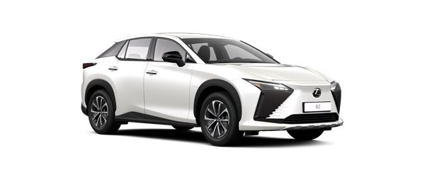 Zijaanzicht van een witte Lexus RZ450e