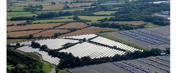 Arial view of solar arrays