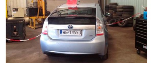 Prius Plug-In test vehicle being prepared for recycling.