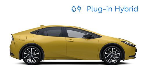 Ein Toyota Prius ist in der Seitenansicht vor einem weißen Hintergrund zu sehen.