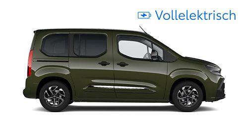 Ein Toyota Proace City Verso Electric ist in der Seitenansicht vor einem weißen Hintergrund zu sehen.