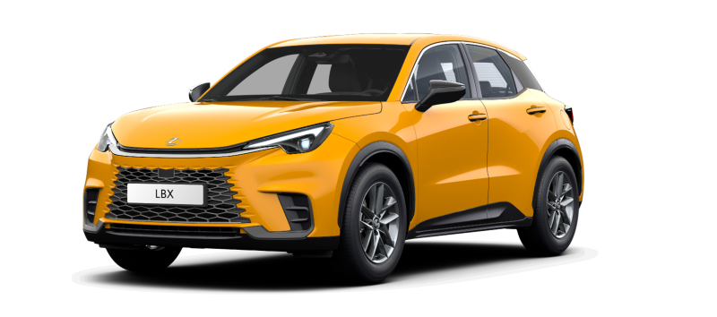 Ein weißer Lexus LBX Kompakt SUV in der Seitenansicht