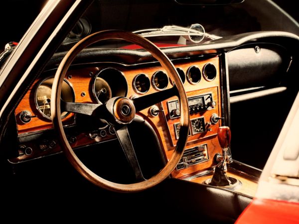 close up of car Toyota 2000GT steering wheel