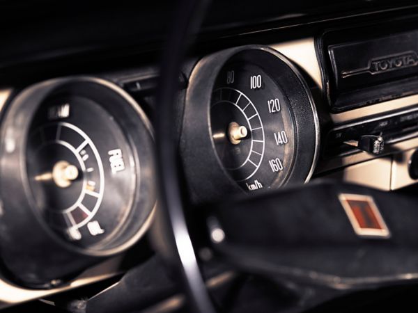 close up of interior of original Toyota Corolla