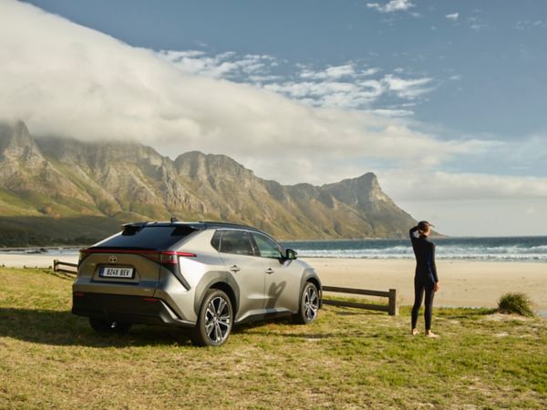 Toyota bZ4X parked at beach