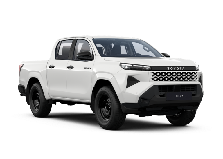Weißer Toyota Hilux Mild-Hybrid in der Seitenansicht.