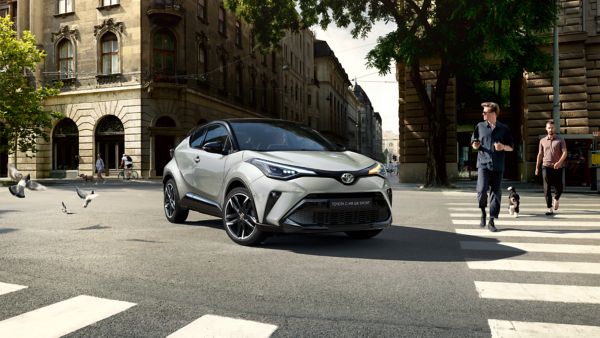 White Toyota C-HR on road