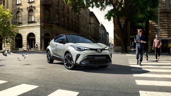 White Toyota C-HR on road