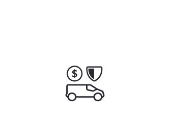 gezeichneter Kleintransporter darüber ein Dollarzeichen und ein Wappen