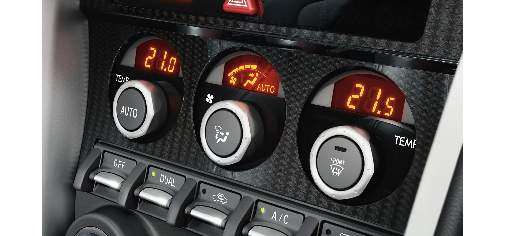 Toyota GT86 close up of air con dials