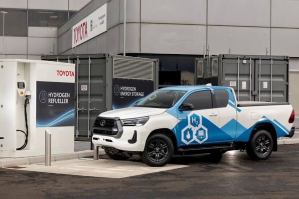 : Toyota Hydrogen Hilux in a hydrogen fuel station