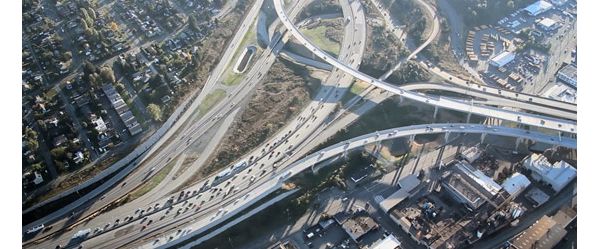 Arial view of busy motorway