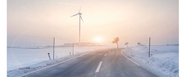 Wind turbine and a frosty road