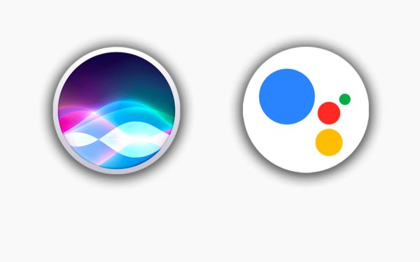 Illustration von zwei Icons der bekannten Sprachsteuerungen von Apple und Google nebeineinander