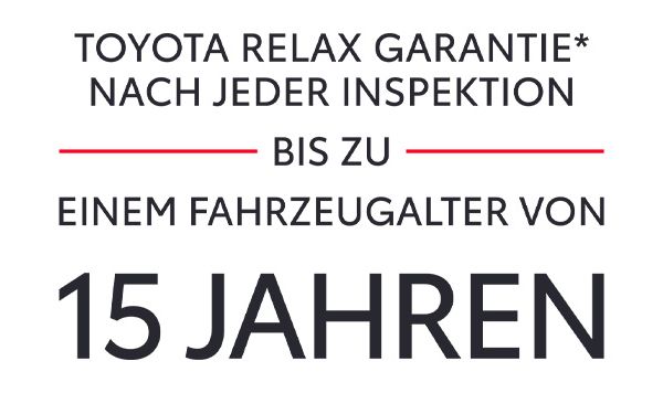 Toyota Relax Garantie* nach jeder Inspektion bis zu einem Fahrzeugalter von 15 Jahren