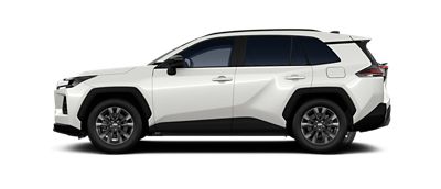Seitliche Ansicht auf einen weißen Toyota RAV4.