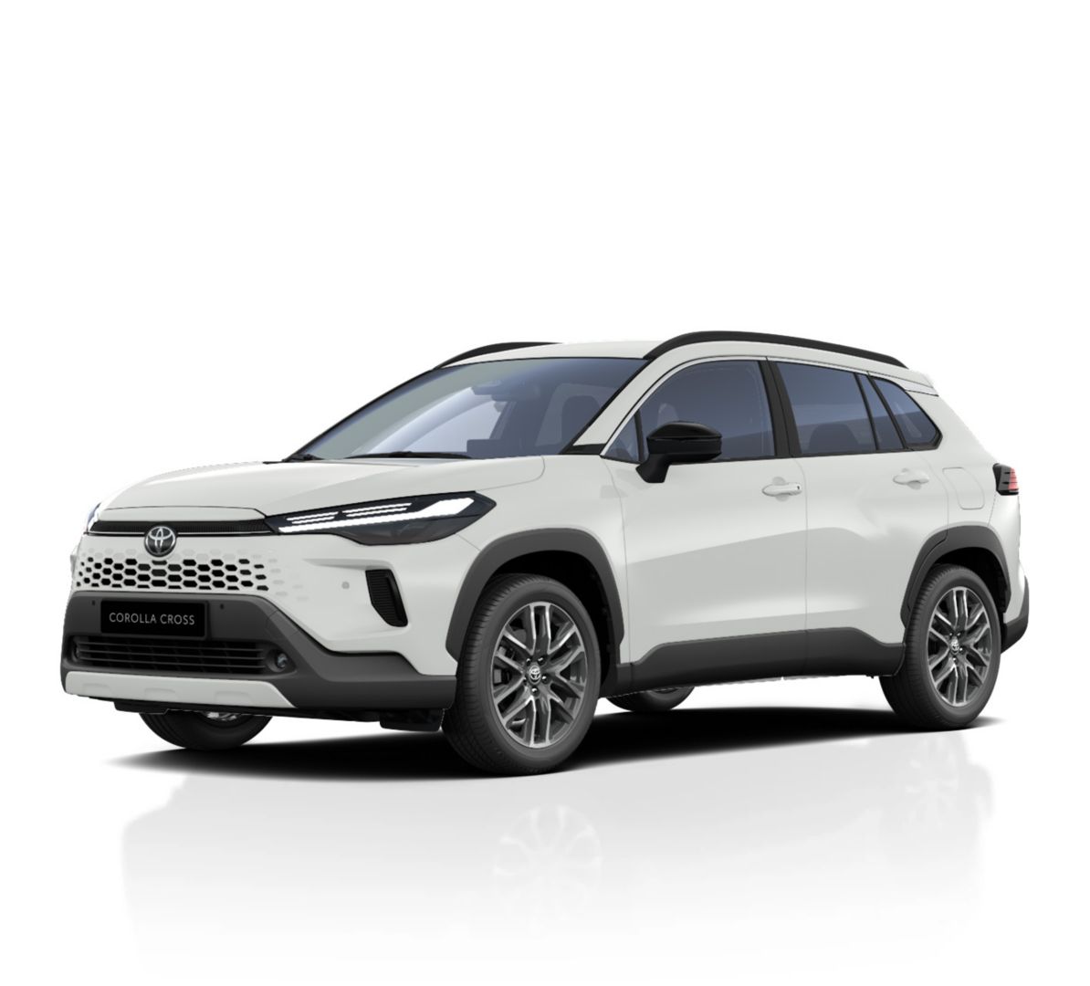 Schwarzer Urbanes Crossover-SUV steht diagonal zur Kamera vor neutralem Hintergrund.