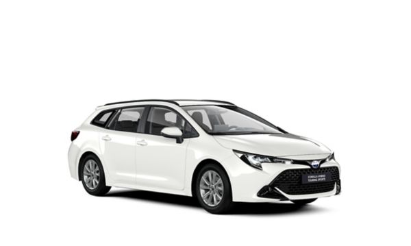 Ein weißer Toyota Corolla Touring Sports Comfort Hybrid auf einem weißen Hintergrund