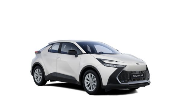 Ein weißer Toyota C-HR Flow Hybrid auf einem weißen Hintergrund