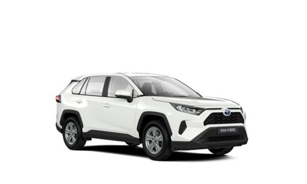 Ein weißer Toyota RAV4 Basis Hybrid auf einem weißen Hintergrund